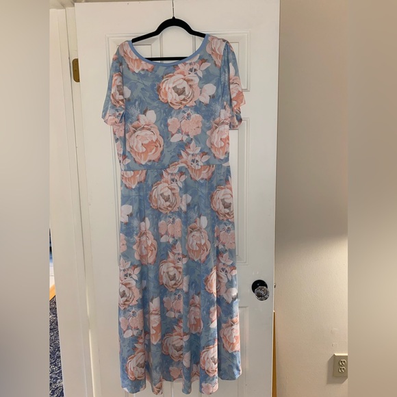 NWT Lularoe Riley Blue and Pink Floral Maxi Dress, 2XL - Picture 2 of 3
